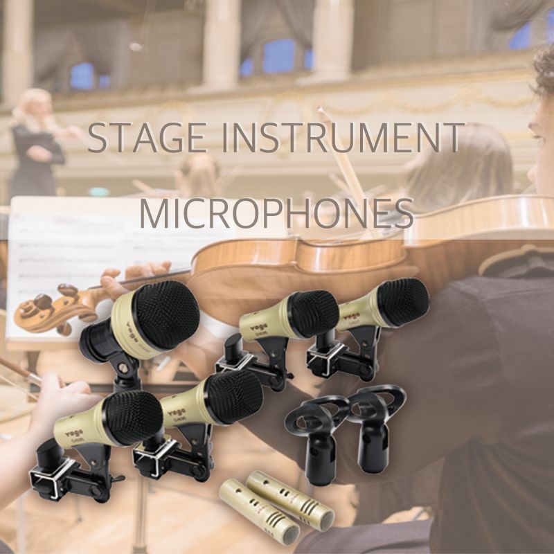 Micrófonos de escenario e instrumento.